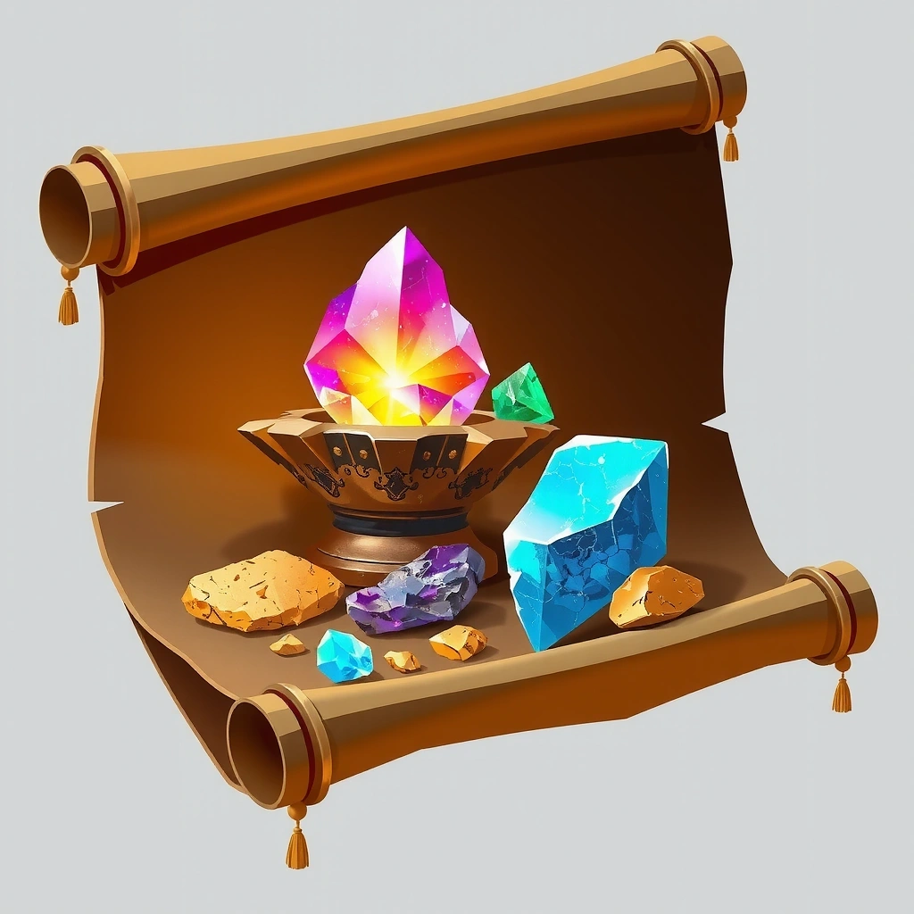 Ancient scroll with various minerals